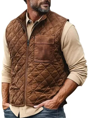 【24-hour shipping】Vintage Stand Collar Zipper Quilted Vest