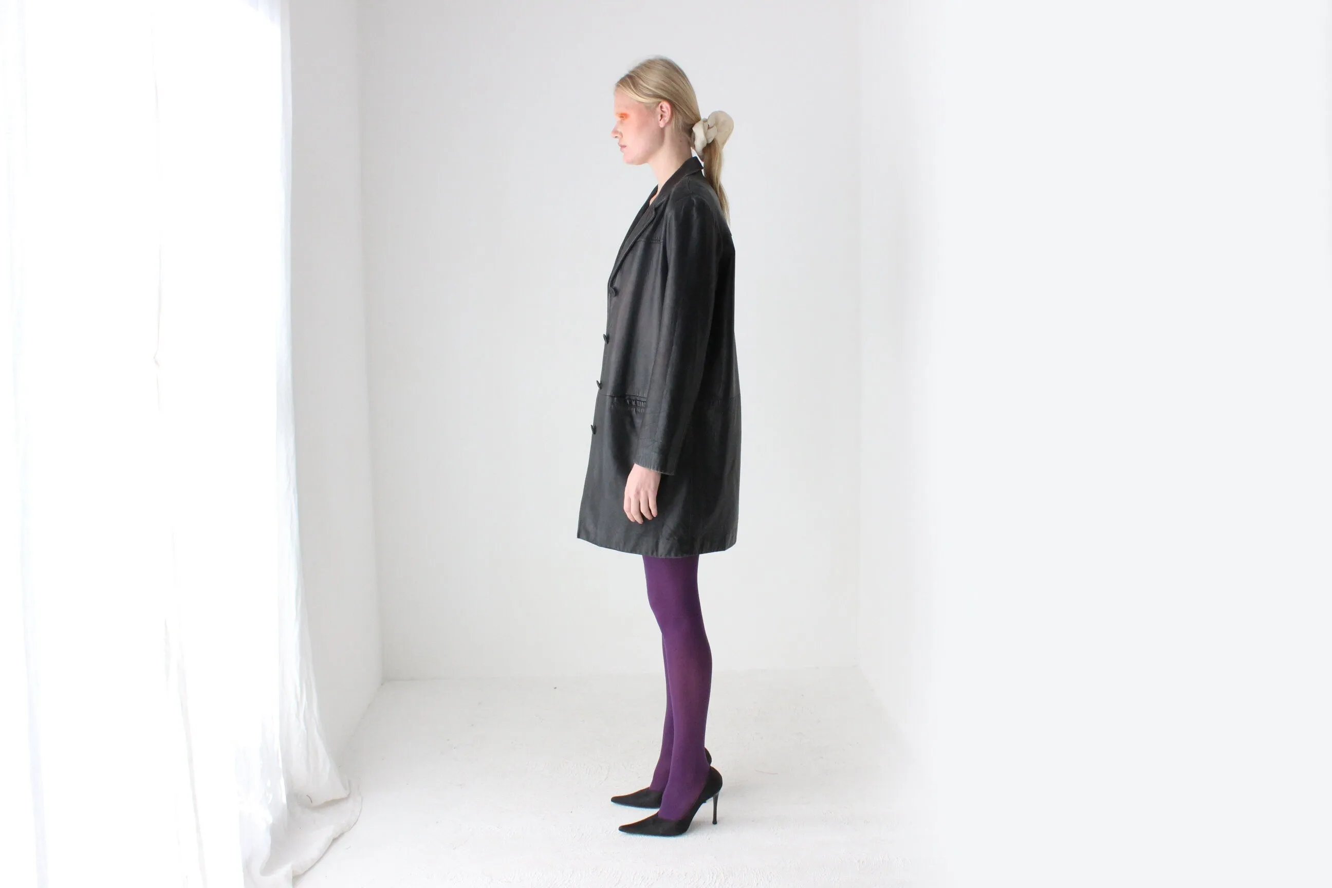 90s Adler Softest Lambskin Leather Classic Minimal Button Up Coat