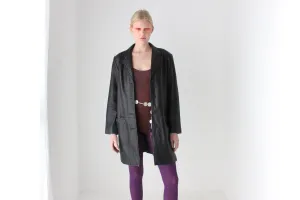 90s Adler Softest Lambskin Leather Classic Minimal Button Up Coat