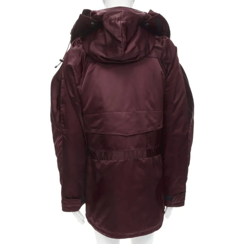 BALENCIAGA Demna burgundy red oversized hooded quilted ski jacket coat
