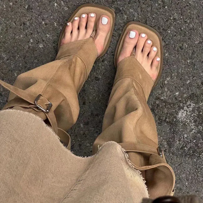 binfenxie luxury Designer Spring Summer Gladiator Woman Sandals Fashion Clip Toe Flats Spice Girls Outdoor Trouser Boots
