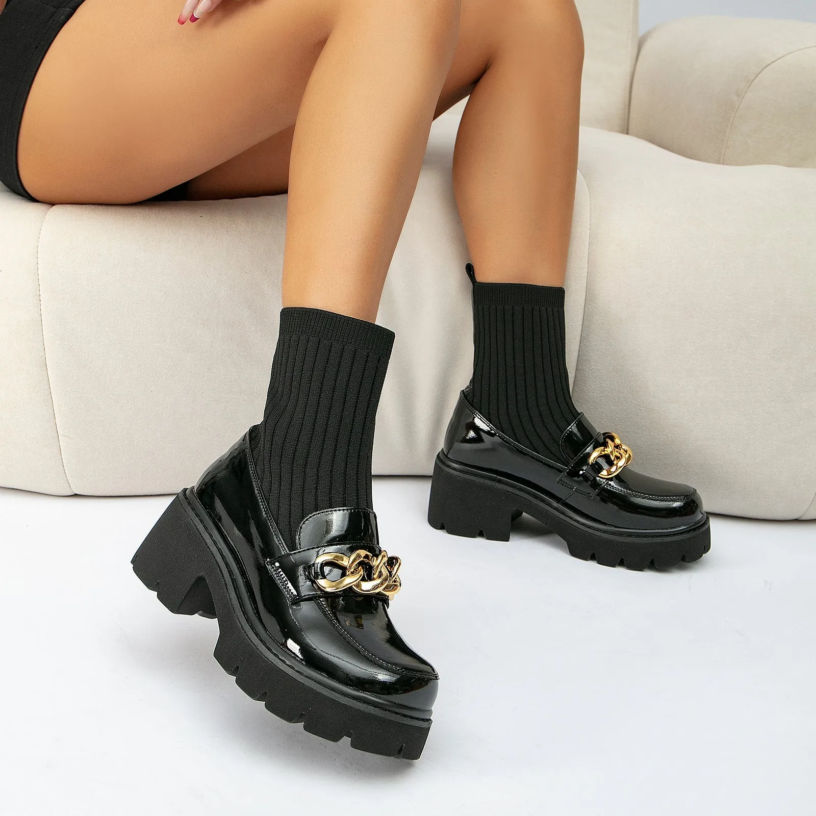 binfenxie-Women Chain Decor Ankle Boots
