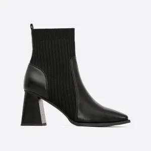 binfenxie- Women Classic Sock Slip-on Leather Ankle Boots