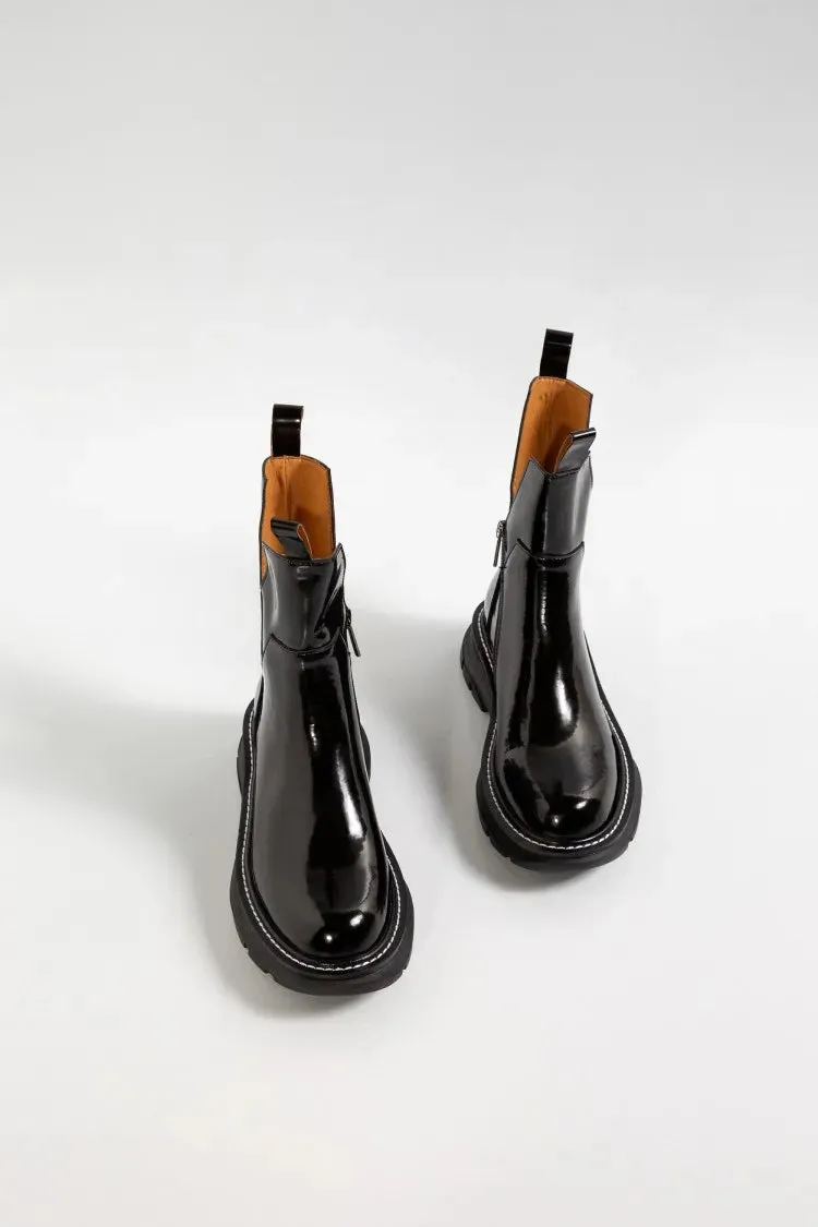 binfenxie  Women Shoes Round Toe Platform Boots Genuine Leather Ankle Boots for Women Cool Motorcycle Boots Tooling Style Girls Boots