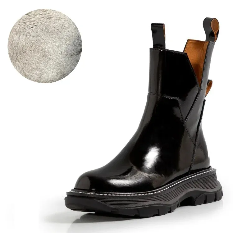 binfenxie  Women Shoes Round Toe Platform Boots Genuine Leather Ankle Boots for Women Cool Motorcycle Boots Tooling Style Girls Boots