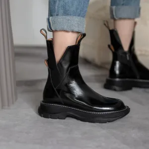 binfenxie  Women Shoes Round Toe Platform Boots Genuine Leather Ankle Boots for Women Cool Motorcycle Boots Tooling Style Girls Boots