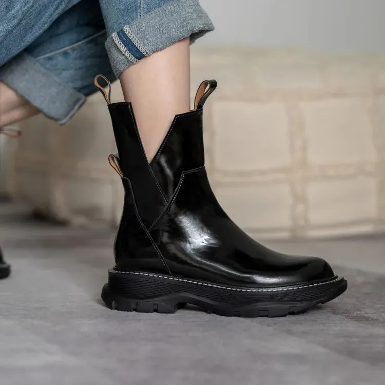 binfenxie  Women Shoes Round Toe Platform Boots Genuine Leather Ankle Boots for Women Cool Motorcycle Boots Tooling Style Girls Boots