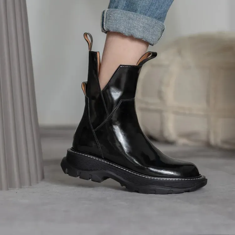 binfenxie  Women Shoes Round Toe Platform Boots Genuine Leather Ankle Boots for Women Cool Motorcycle Boots Tooling Style Girls Boots