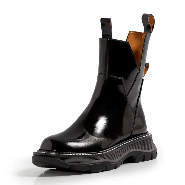 binfenxie  Women Shoes Round Toe Platform Boots Genuine Leather Ankle Boots for Women Cool Motorcycle Boots Tooling Style Girls Boots