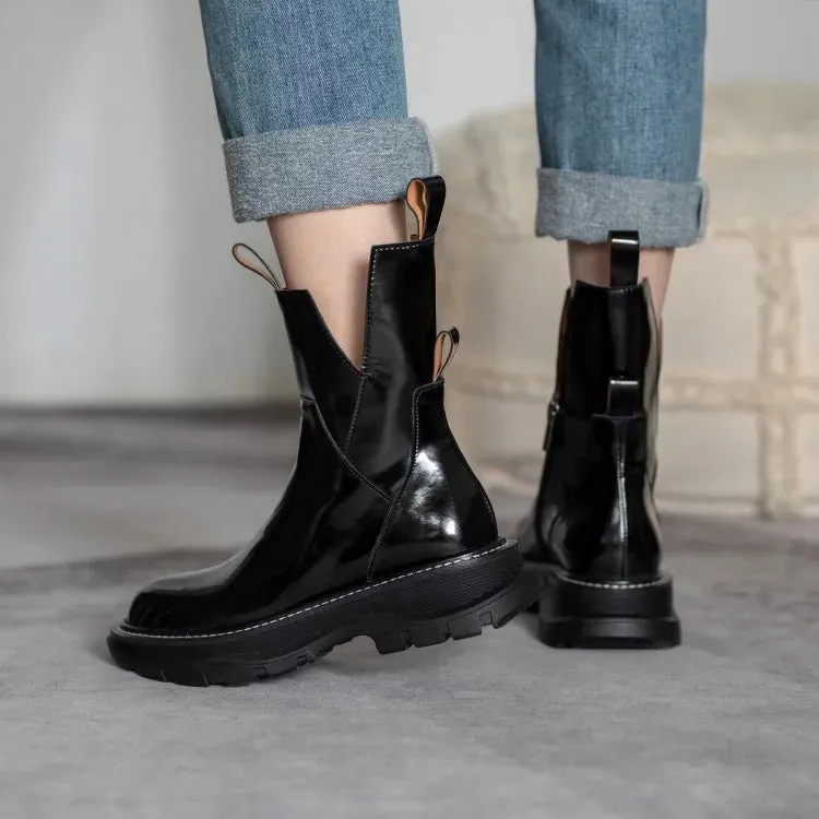binfenxie  Women Shoes Round Toe Platform Boots Genuine Leather Ankle Boots for Women Cool Motorcycle Boots Tooling Style Girls Boots
