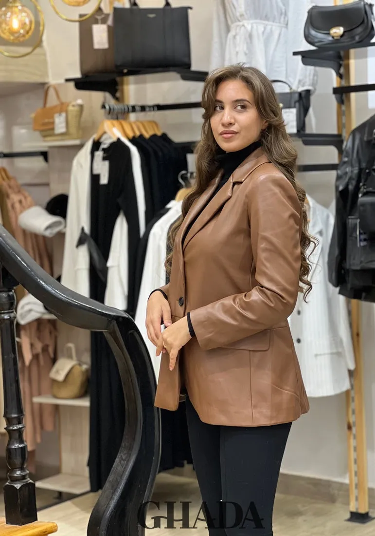Blazer en simili-cuir marron