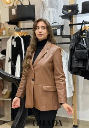 Blazer en simili-cuir marron