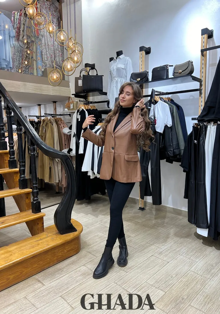 Blazer en simili-cuir marron