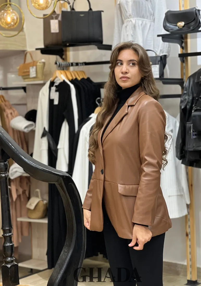 Blazer en simili-cuir marron