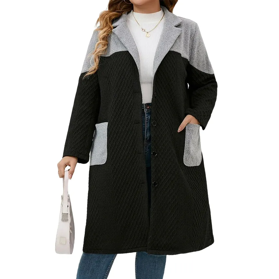 Color Block Pocket Trim Midi Coat