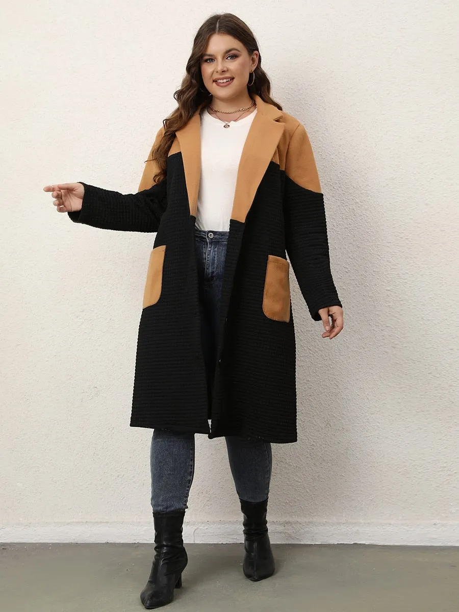Color Block Pocket Trim Midi Coat