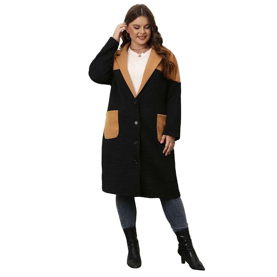 Color Block Pocket Trim Midi Coat