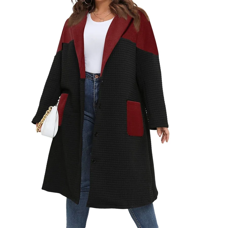 Color Block Pocket Trim Midi Coat