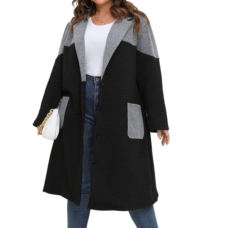 Color Block Pocket Trim Midi Coat