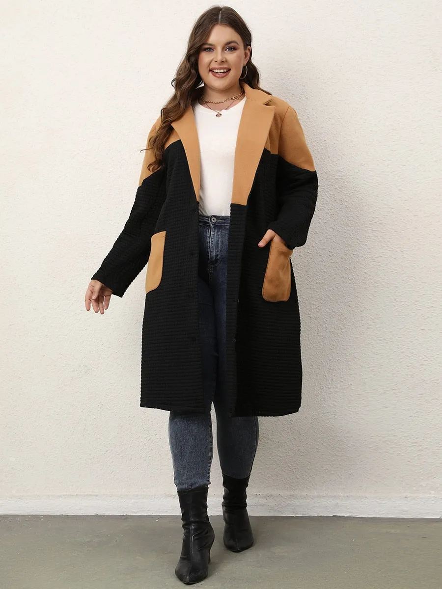 Color Block Pocket Trim Midi Coat