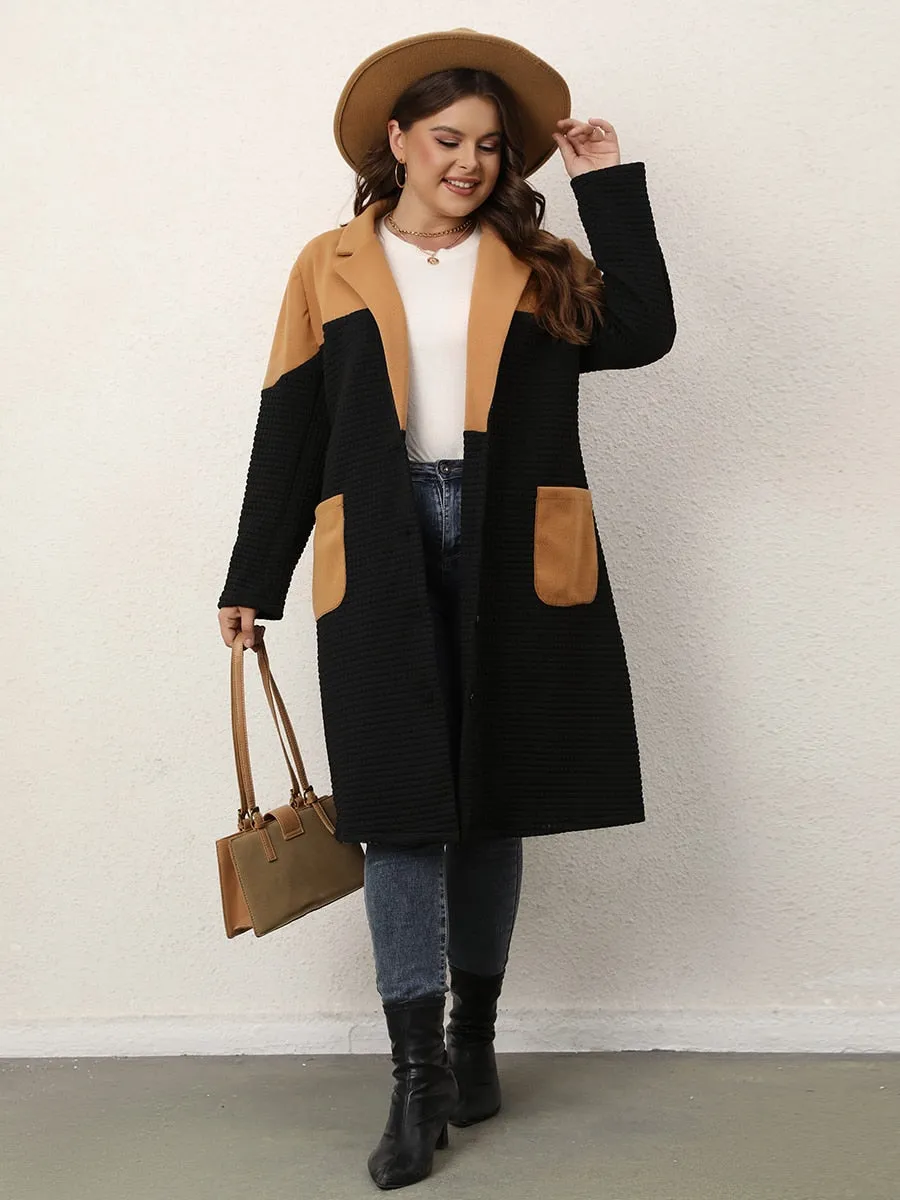 Color Block Pocket Trim Midi Coat