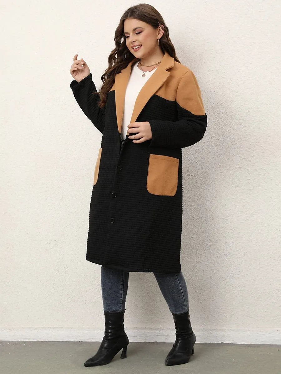 Color Block Pocket Trim Midi Coat