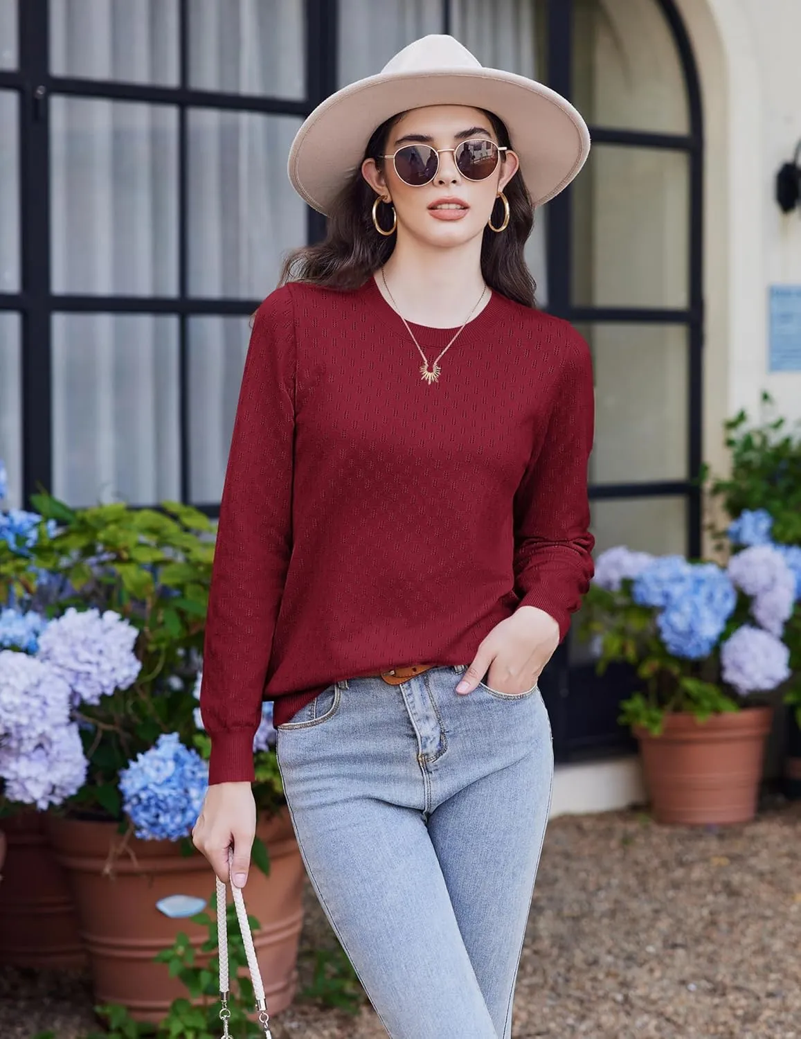 (DE Only) Zeagoo Women's Knitted Jumper Elegant Crew Neck Pullover