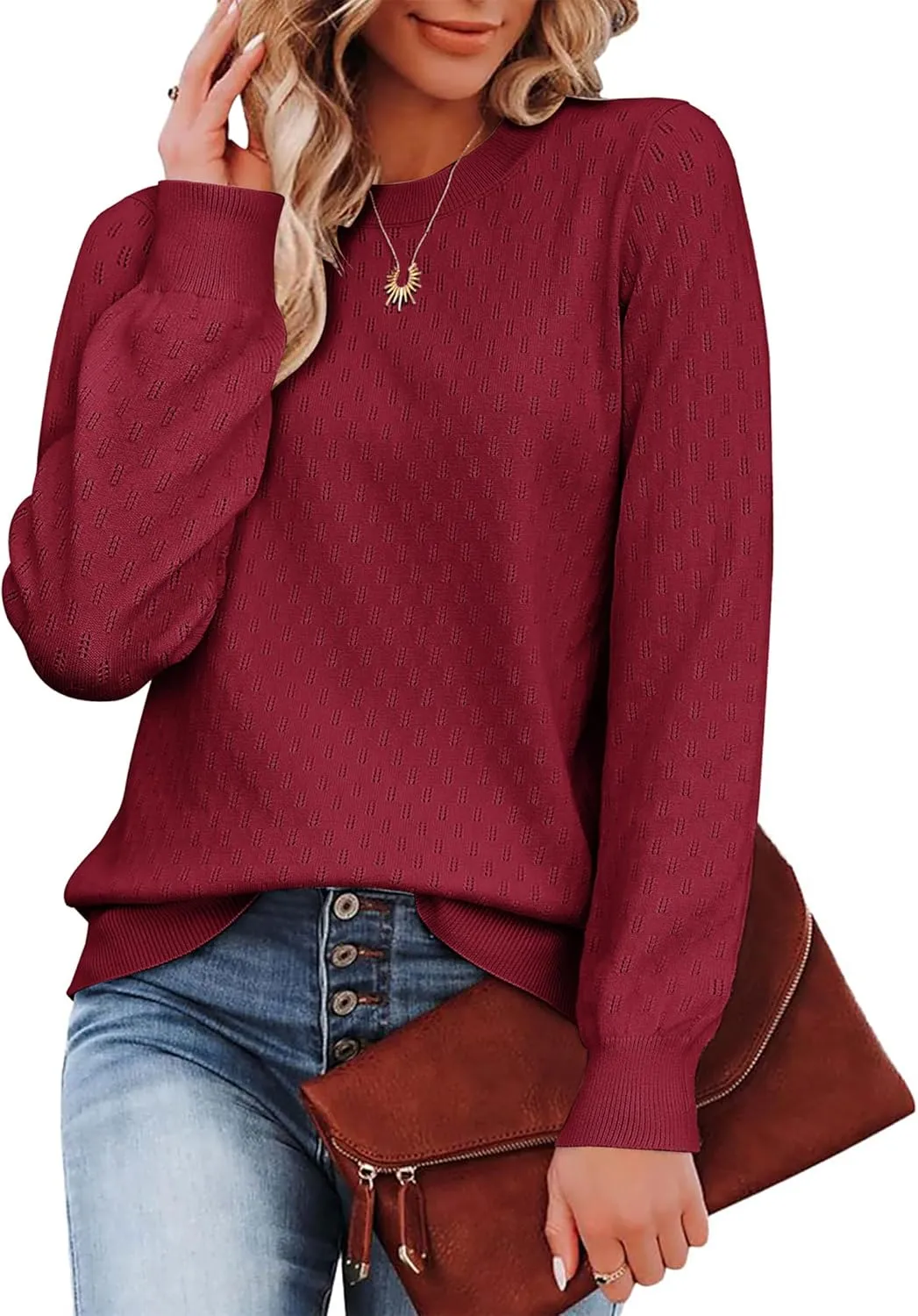 (DE Only) Zeagoo Women's Knitted Jumper Elegant Crew Neck Pullover