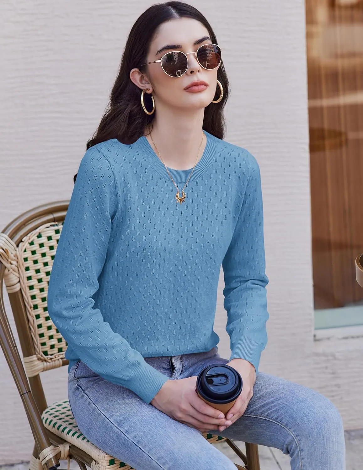 (DE Only) Zeagoo Women's Knitted Jumper Elegant Crew Neck Pullover