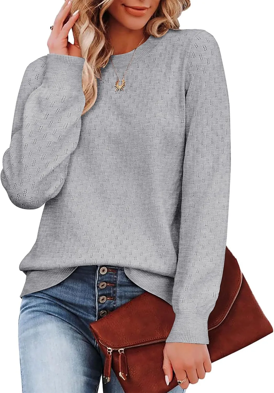 (DE Only) Zeagoo Women's Knitted Jumper Elegant Crew Neck Pullover