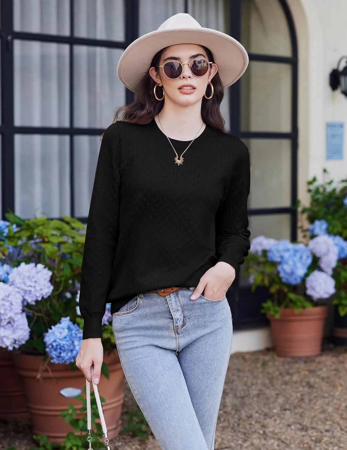 (DE Only) Zeagoo Women's Knitted Jumper Elegant Crew Neck Pullover