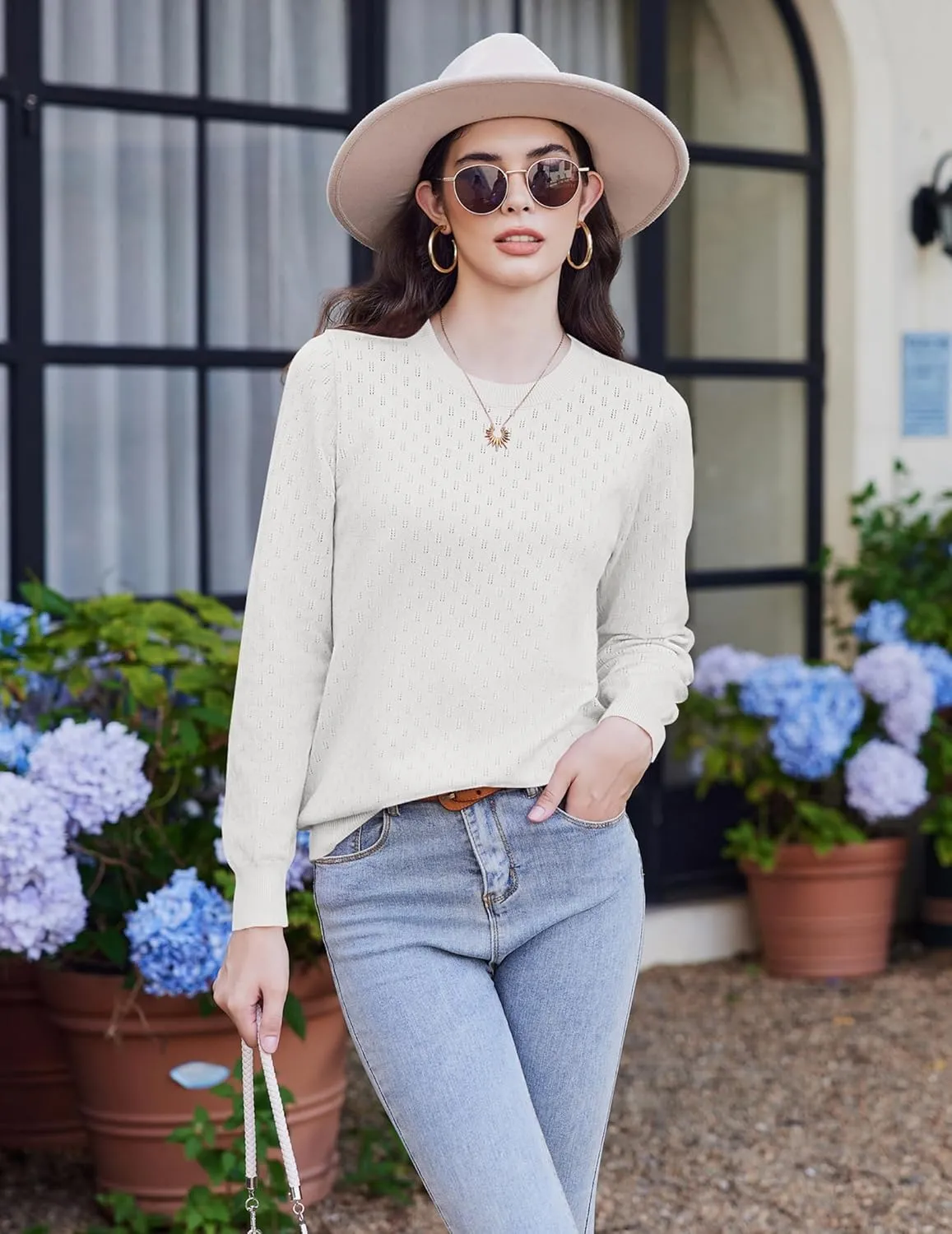 (DE Only) Zeagoo Women's Knitted Jumper Elegant Crew Neck Pullover