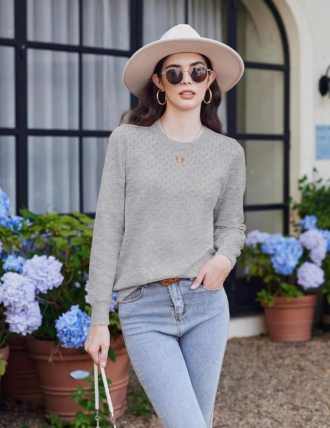 (DE Only) Zeagoo Women's Knitted Jumper Elegant Crew Neck Pullover