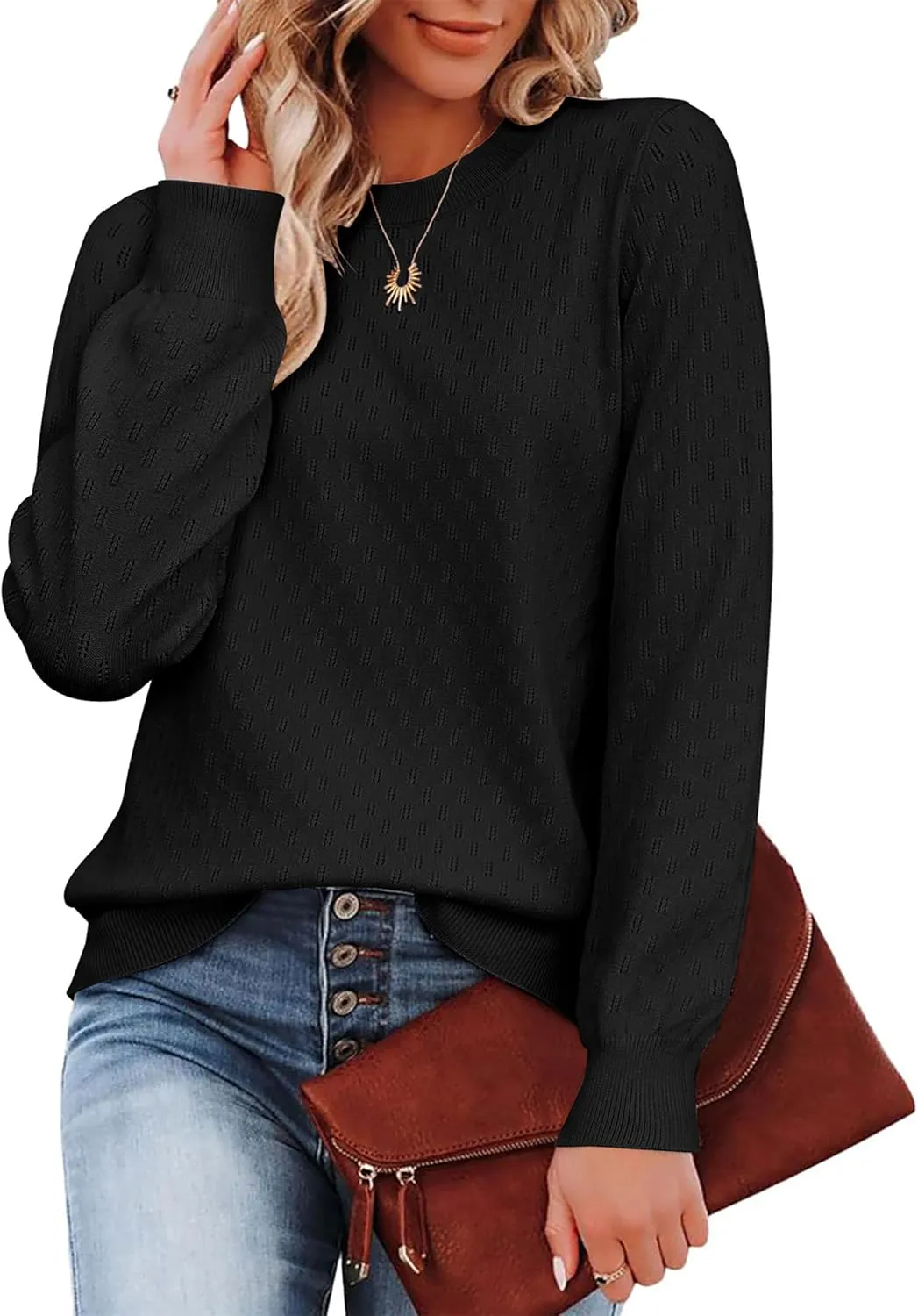 (DE Only) Zeagoo Women's Knitted Jumper Elegant Crew Neck Pullover