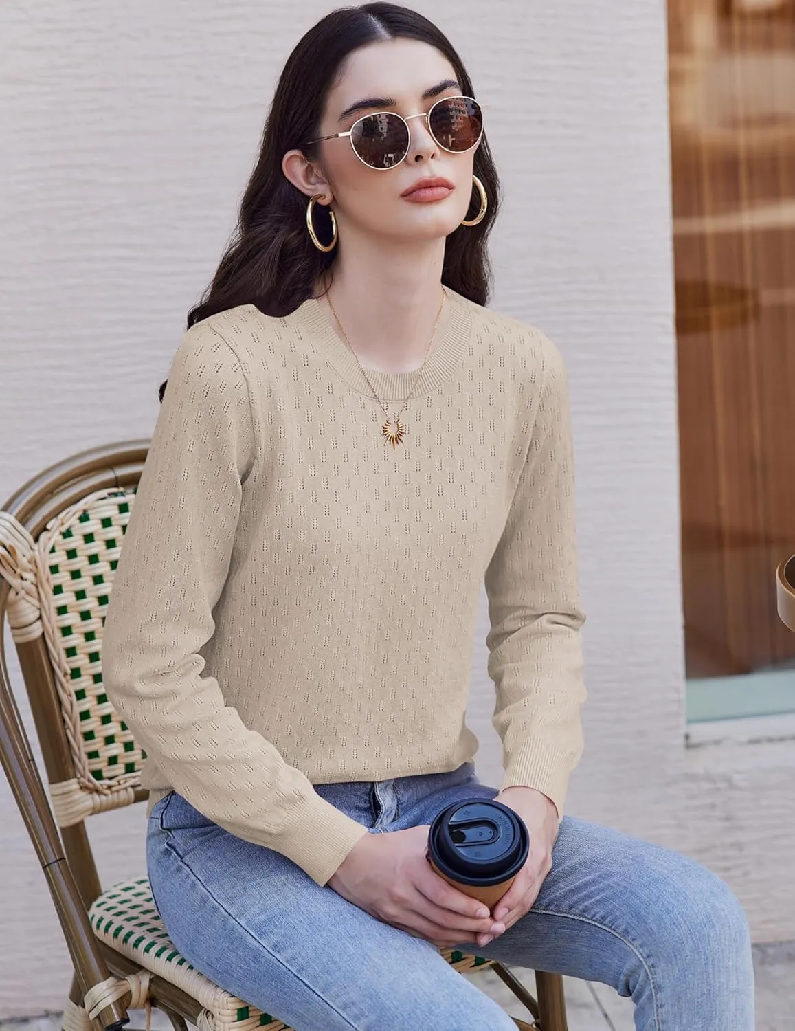 (DE Only) Zeagoo Women's Knitted Jumper Elegant Crew Neck Pullover
