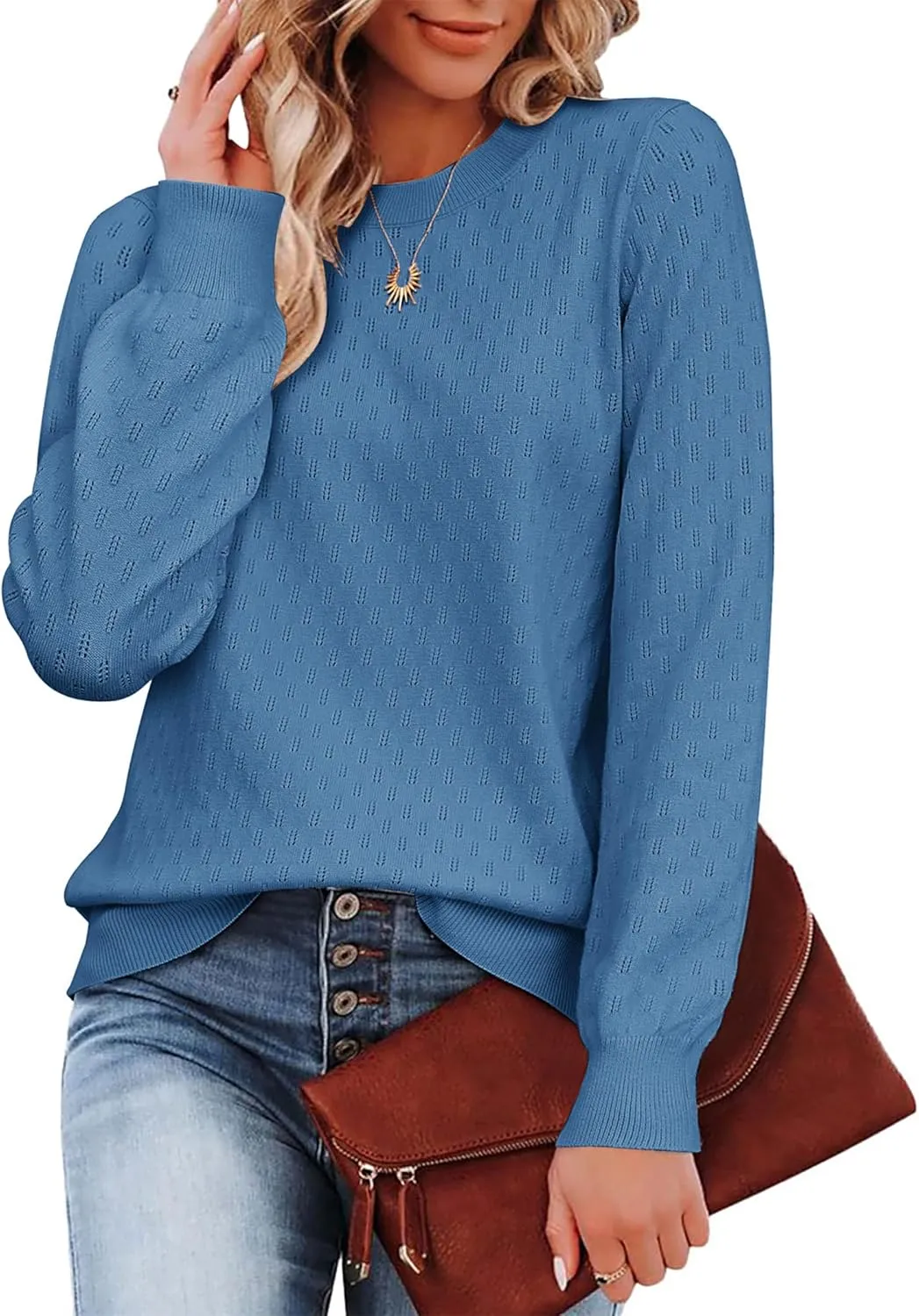 (DE Only) Zeagoo Women's Knitted Jumper Elegant Crew Neck Pullover