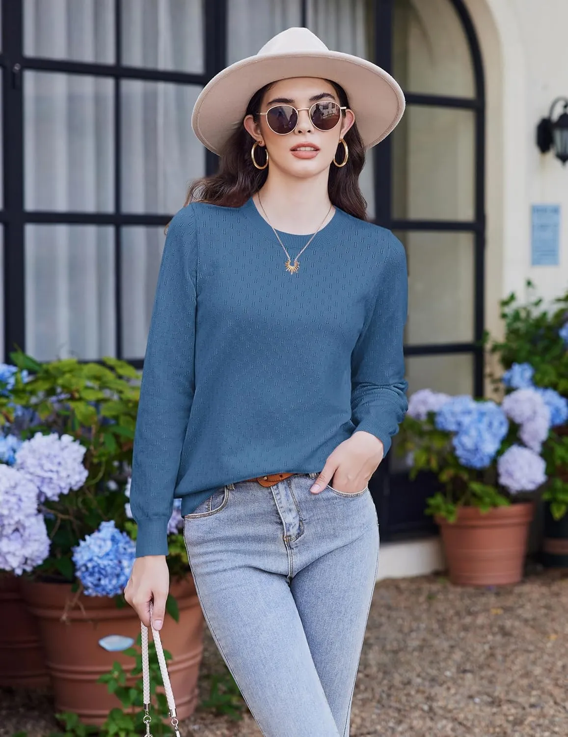 (DE Only) Zeagoo Women's Knitted Jumper Elegant Crew Neck Pullover