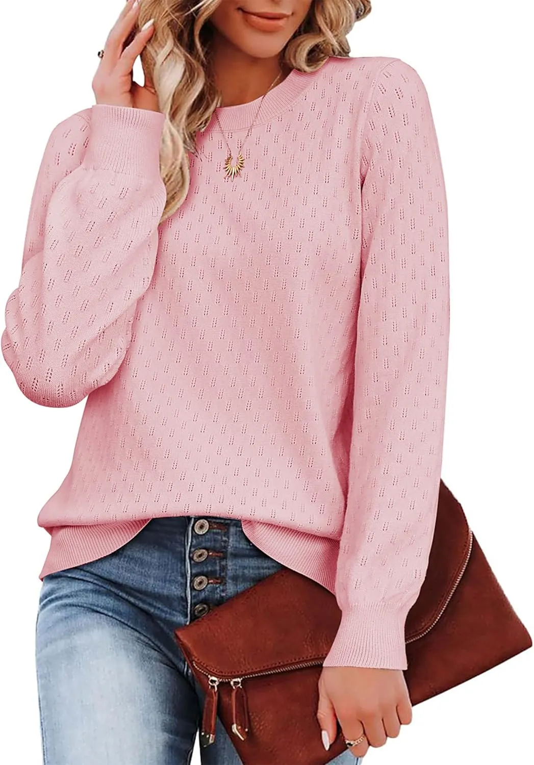 (DE Only) Zeagoo Women's Knitted Jumper Elegant Crew Neck Pullover