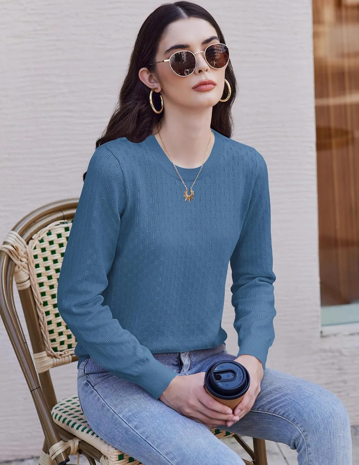 (DE Only) Zeagoo Women's Knitted Jumper Elegant Crew Neck Pullover