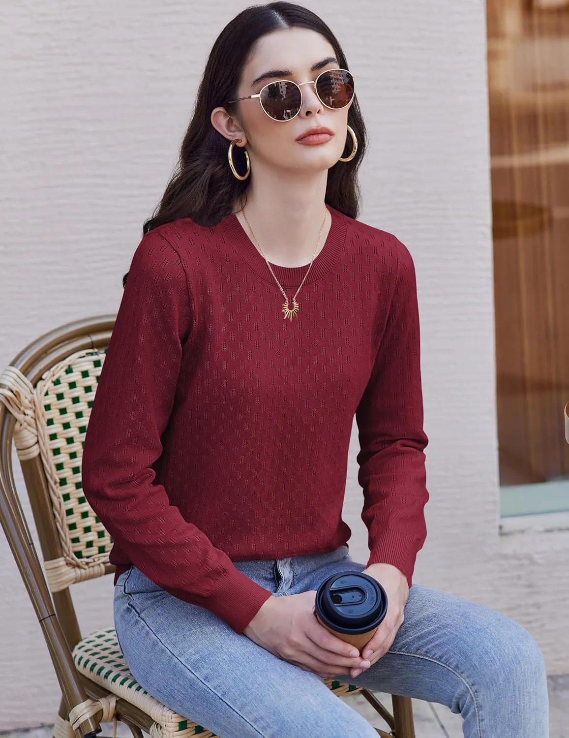 (DE Only) Zeagoo Women's Knitted Jumper Elegant Crew Neck Pullover