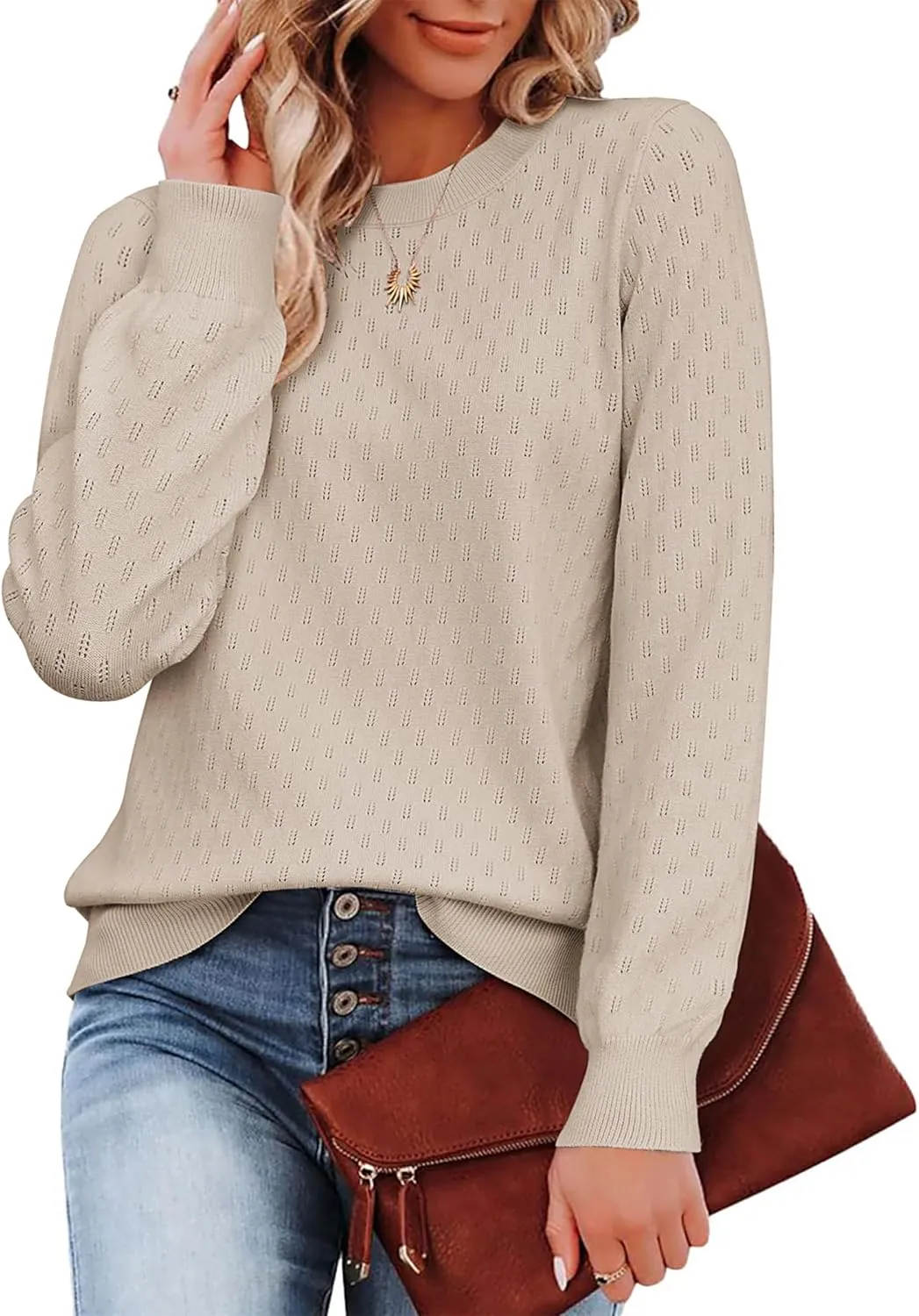 (DE Only) Zeagoo Women's Knitted Jumper Elegant Crew Neck Pullover