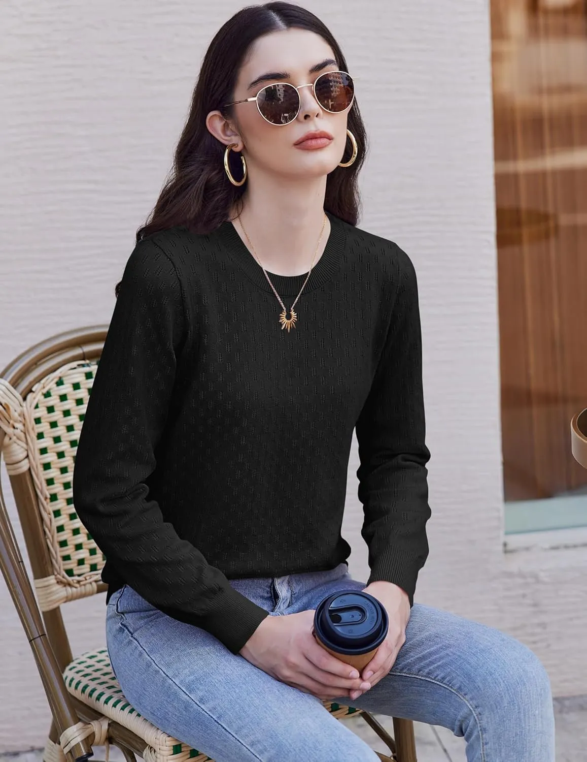 (DE Only) Zeagoo Women's Knitted Jumper Elegant Crew Neck Pullover