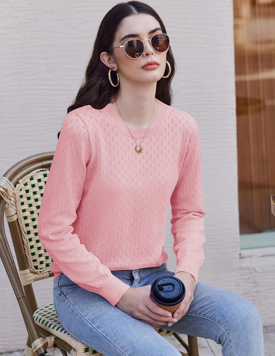 (DE Only) Zeagoo Women's Knitted Jumper Elegant Crew Neck Pullover
