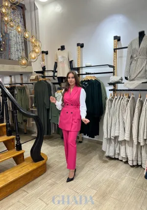 Ensemble gilet - pantalon en rose fuchsia