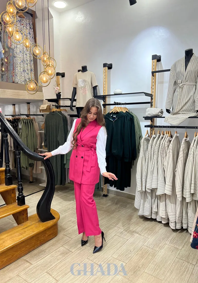 Ensemble gilet - pantalon en rose fuchsia