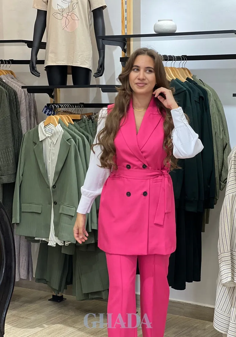 Ensemble gilet - pantalon en rose fuchsia