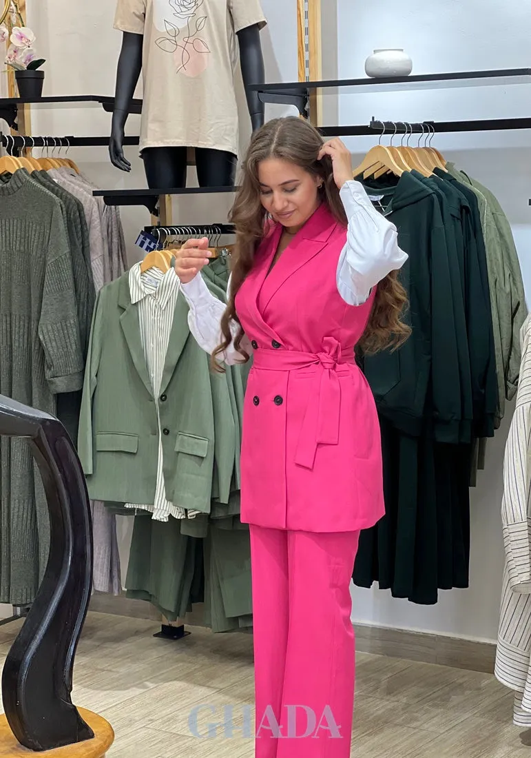 Ensemble gilet - pantalon en rose fuchsia