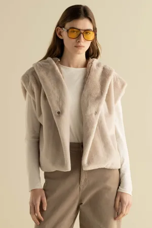 European Culture 75A0-6110-0649 Taupe Plush Hooded Gilet