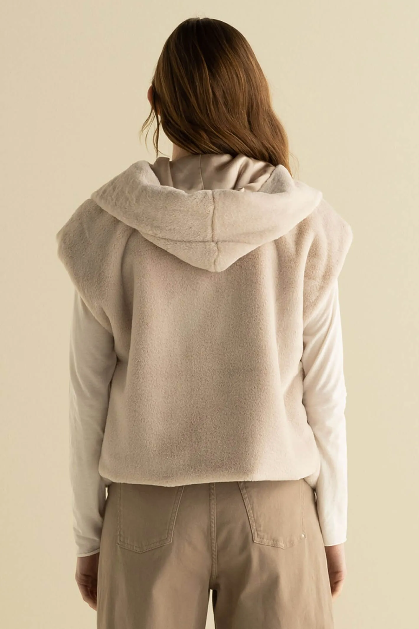 European Culture 75A0-6110-0649 Taupe Plush Hooded Gilet