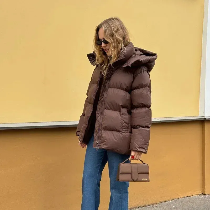 Fashion Burgundy Hooded Cotton Coats Vintage Lady Lapel Long Sleeve Zipper Quilted Jacket 2024 Winter Lady Warm Street Outerwear